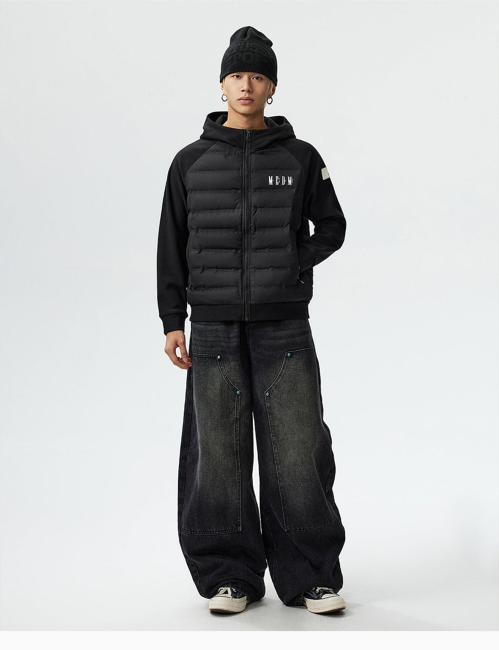 MEDM Patchwork Raglan Sleeve Lightweight Hooded Down Jacket