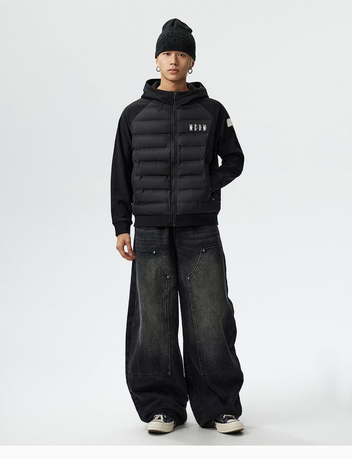 MEDM Patchwork Raglan Sleeve Lightweight Hooded Down Jacket