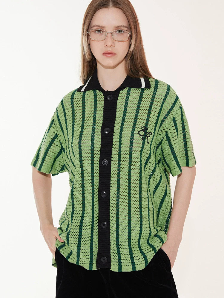 EMPTY REFERENCE Colorblock Striped Knit Short Sleeve Shirt