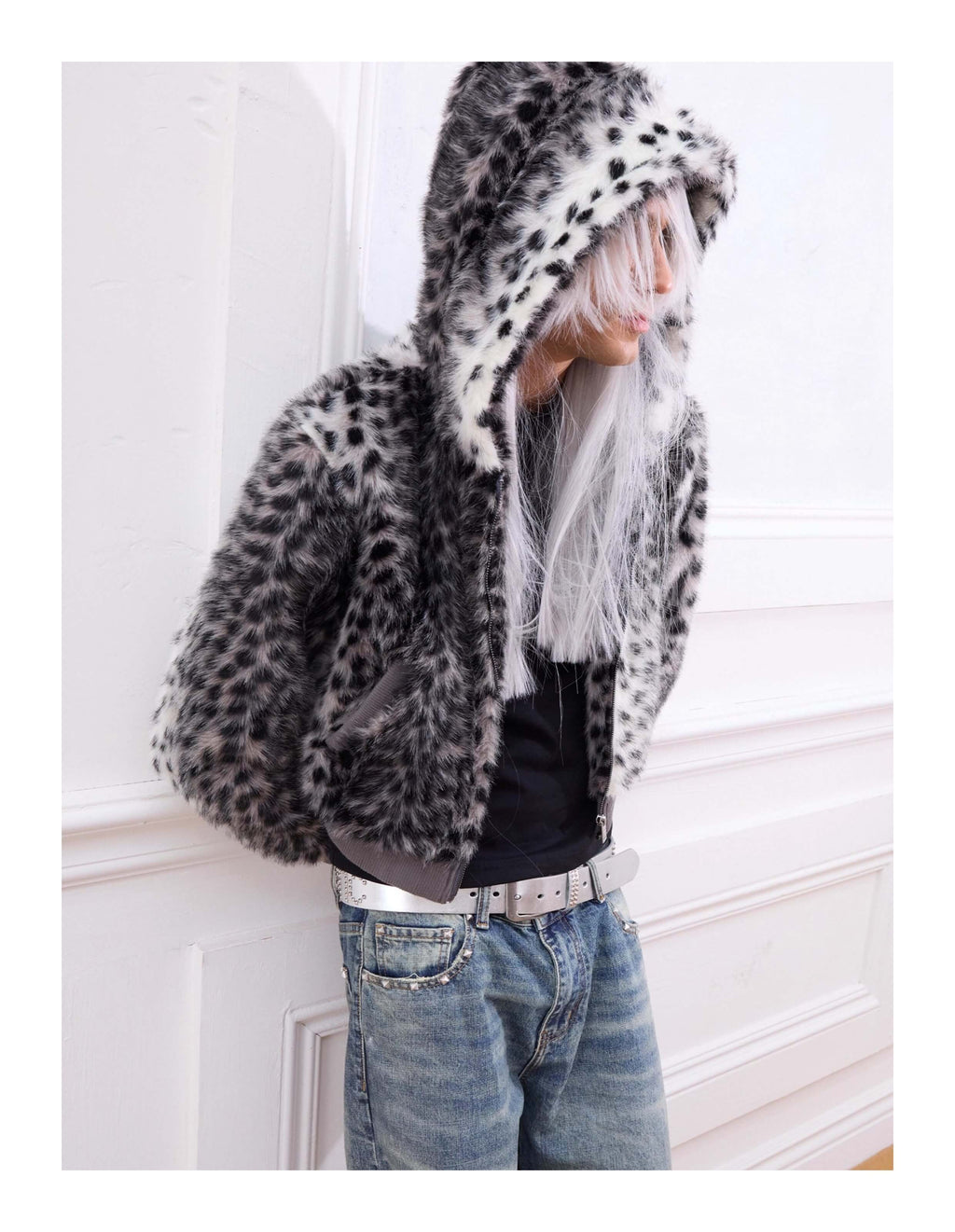 KARMANISTIC Leopard Fur Hooded Jacket