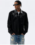 MEDM Star Studded Leather Patch Detroit Jacket