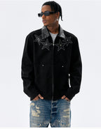 MEDM Star Studded Leather Patch Detroit Jacket