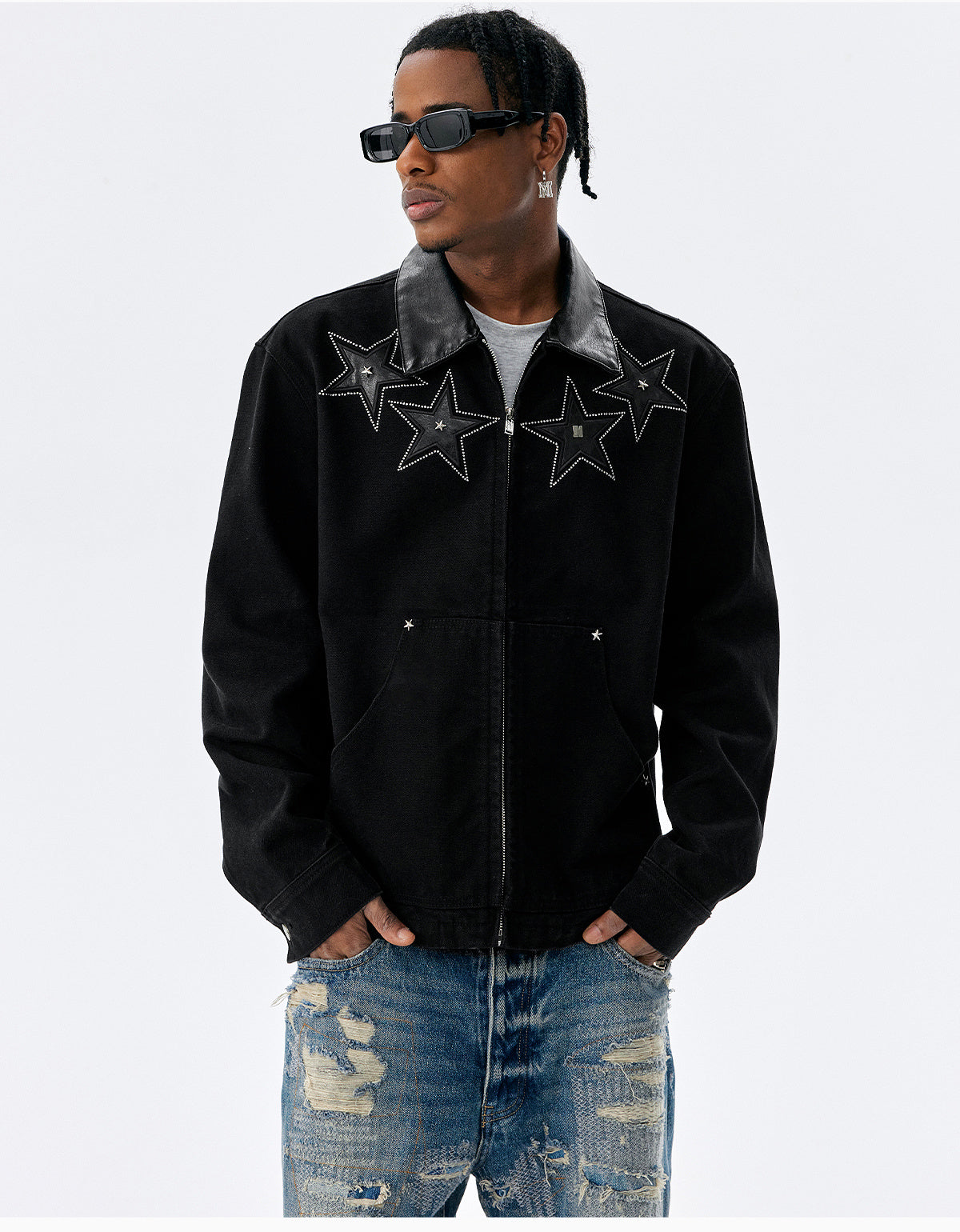 MEDM Star Studded Leather Patch Detroit Jacket