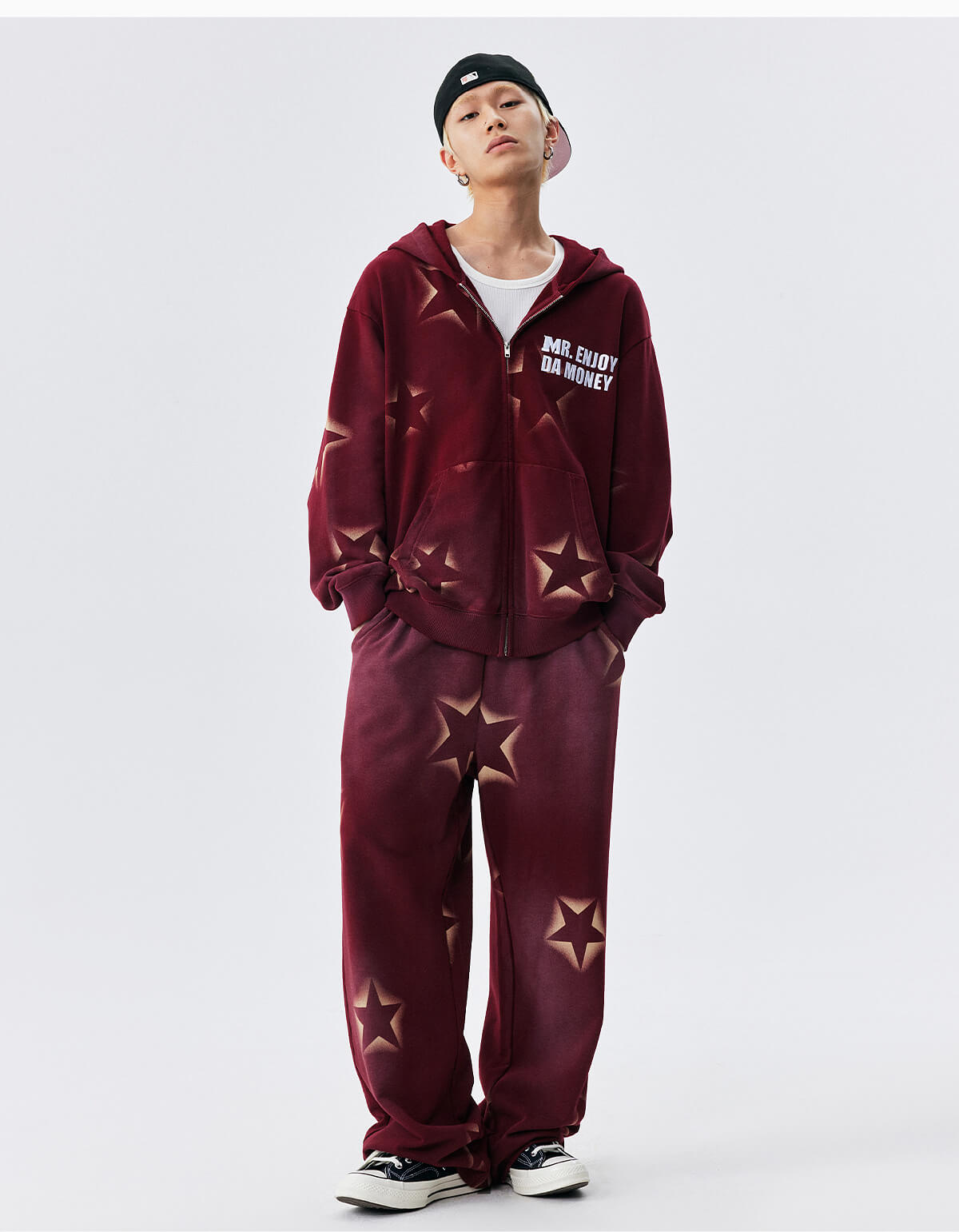 MEDM Washed Star All Over Print Zip Up Hoodie
