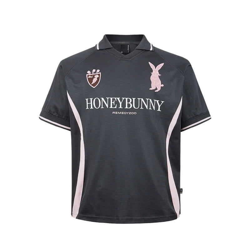 Remedy HONEYBUNNY Rabbit Embroidered Soccer Jersey Polo Shirt
