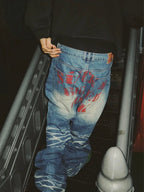 EVETS Dirty Wash Print Baggy Jeans