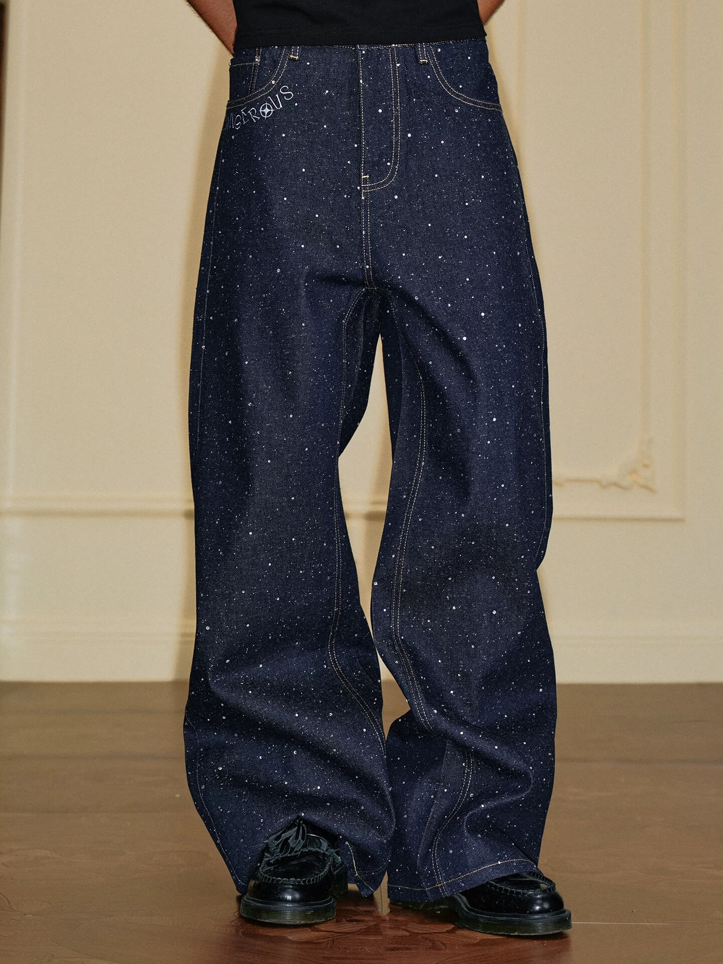 YADcrew All Over Starry Rhinestone Loose Fit Jeans
