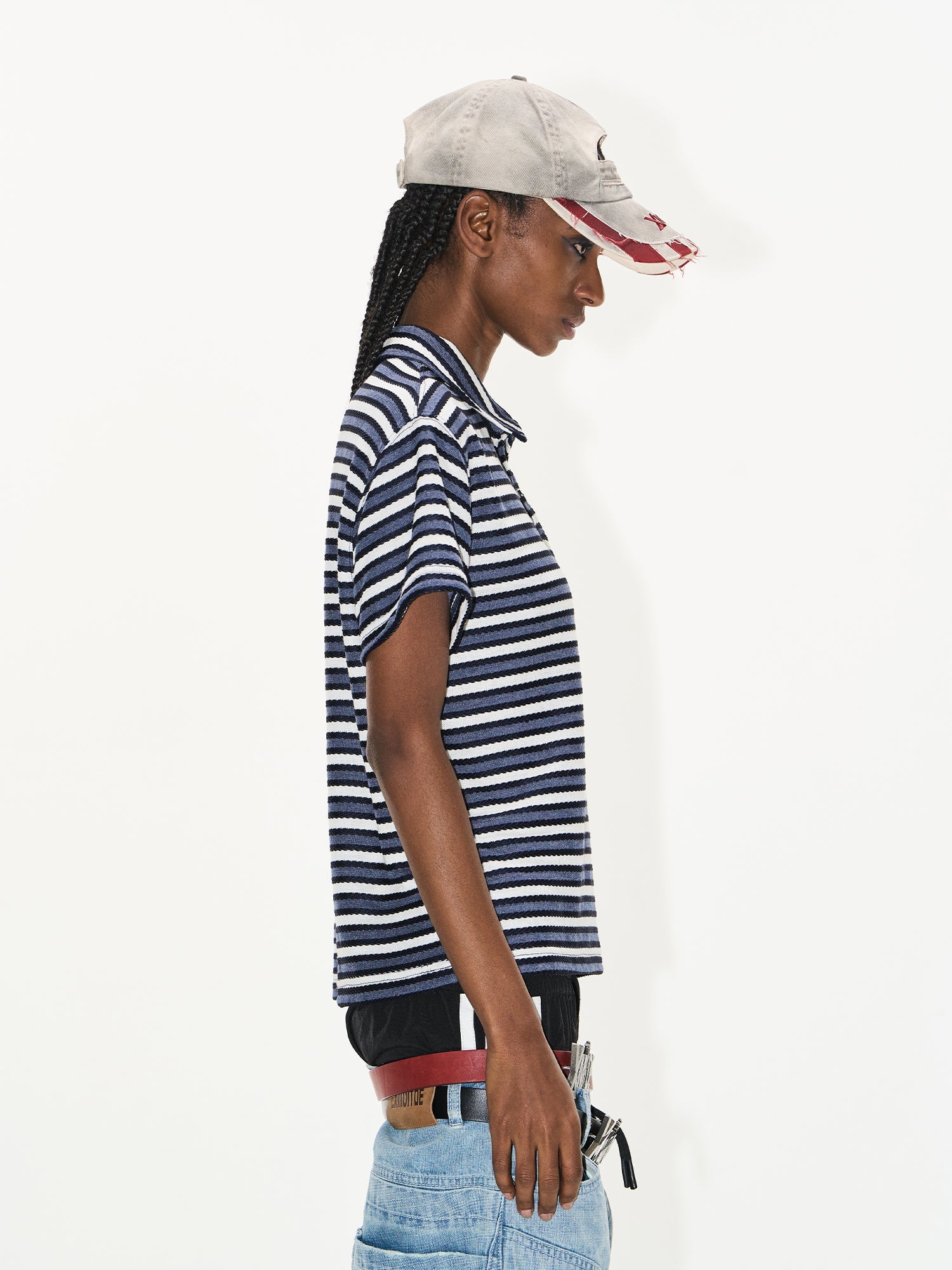 BLIND NO PLAN Striped Embroidered Polo