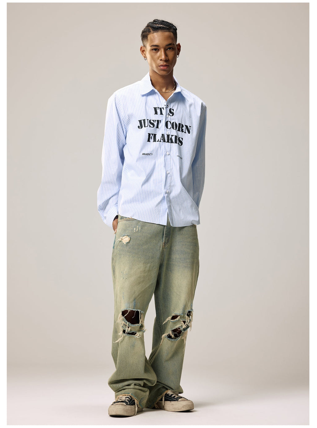 Remedy Letter Print Striped Long Sleeve Shirt