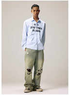 Remedy Letter Print Striped Long Sleeve Shirt