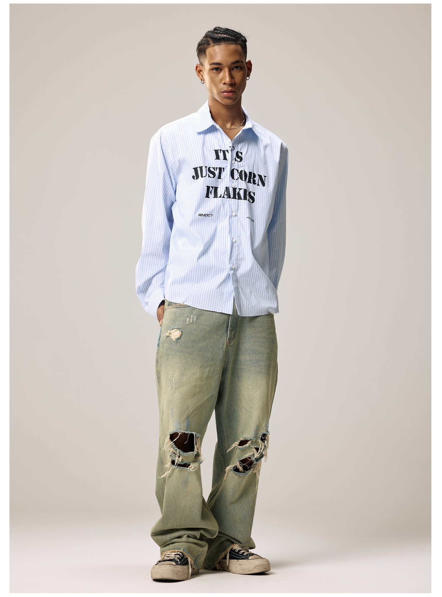Remedy Letter Print Striped Long Sleeve Shirt
