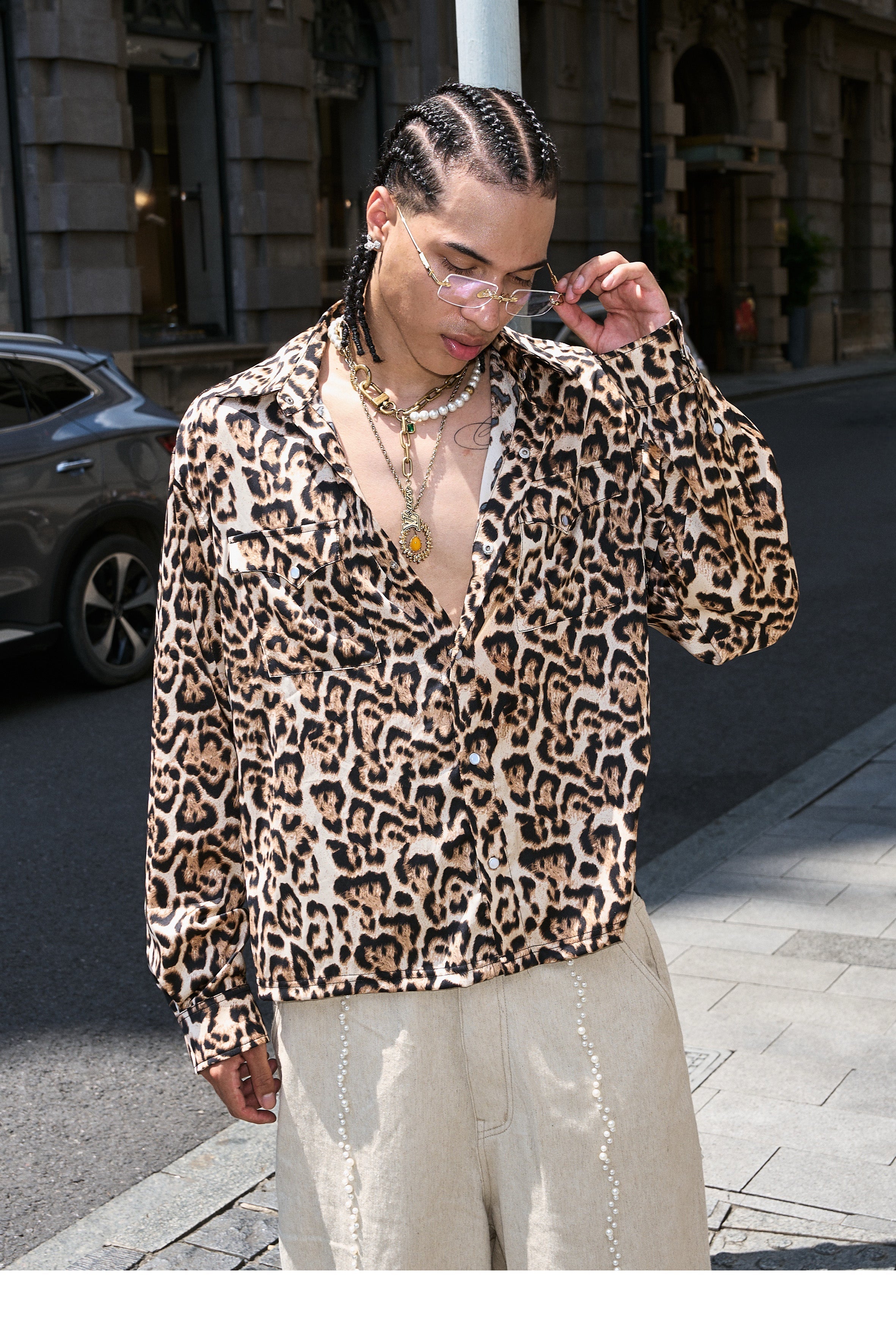 STEEPC Leopard Print Long Sleeve Shirt