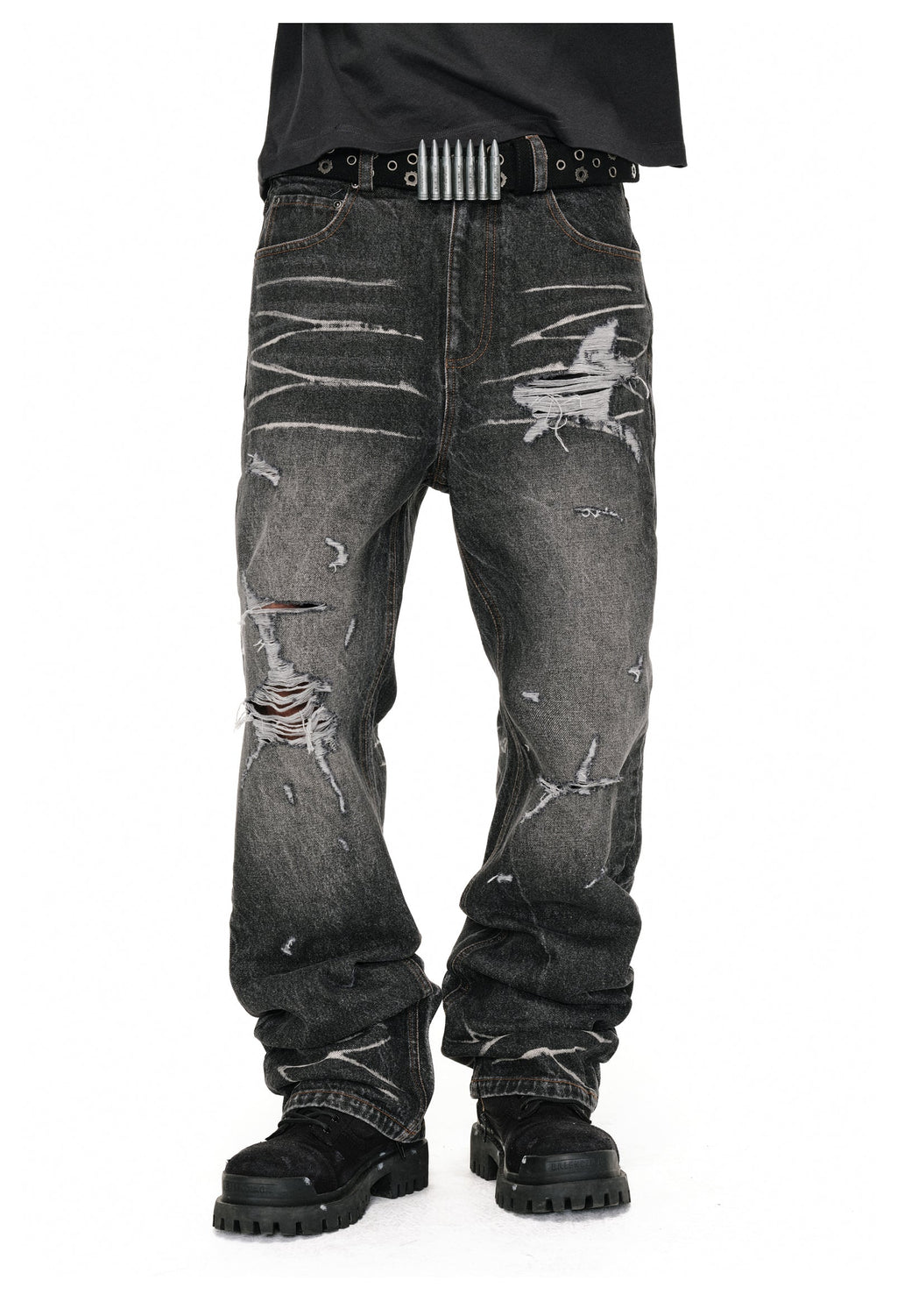 ANTIDOTE Irregular Torn Hole Washed Flared Jeans