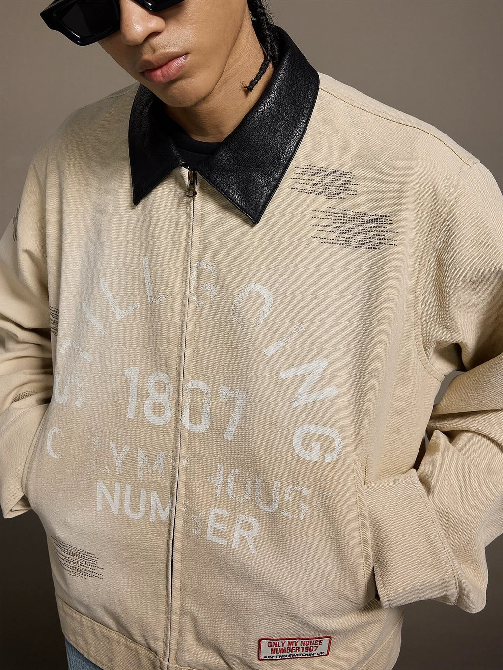 1807 Stitch Embroidered Leather Collar Detroit Jacket
