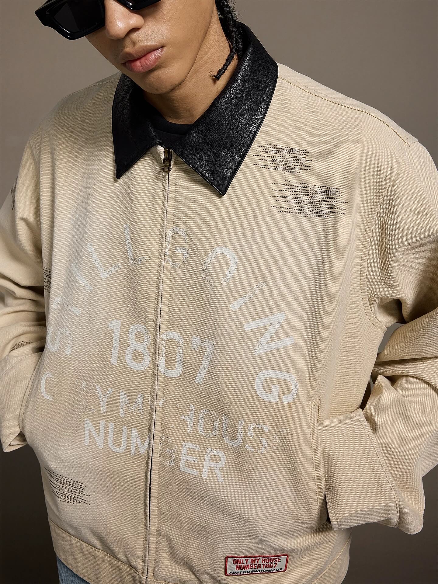 1807 Stitch Embroidered Leather Collar Detroit Jacket