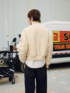 SOD Co. Beige Pilling Custom Pleated MA-1 Bomber Jacket