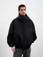 AFGK Air Layer High Collar Embroidered Oversized Zip-Up Hoodie