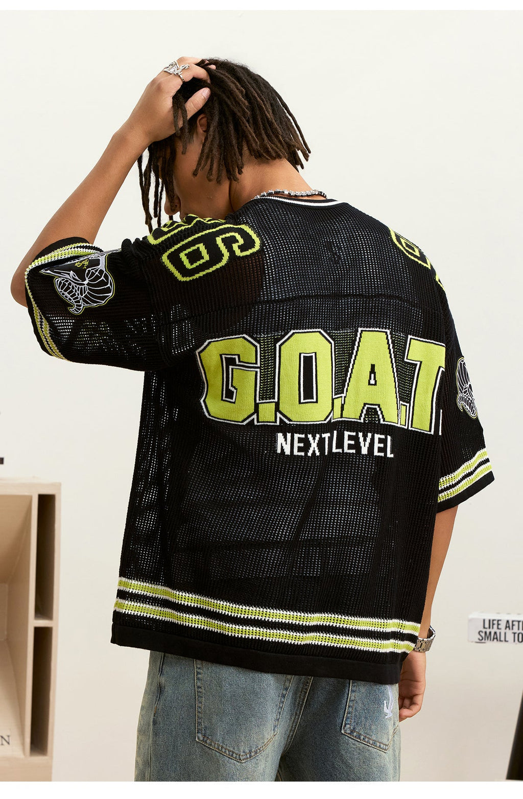 Small Town Kid Mesh Knit V Neck Rugby Jersey