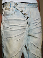 YADcrew Heavy Wash Distressed Cross Motif Button Jeans