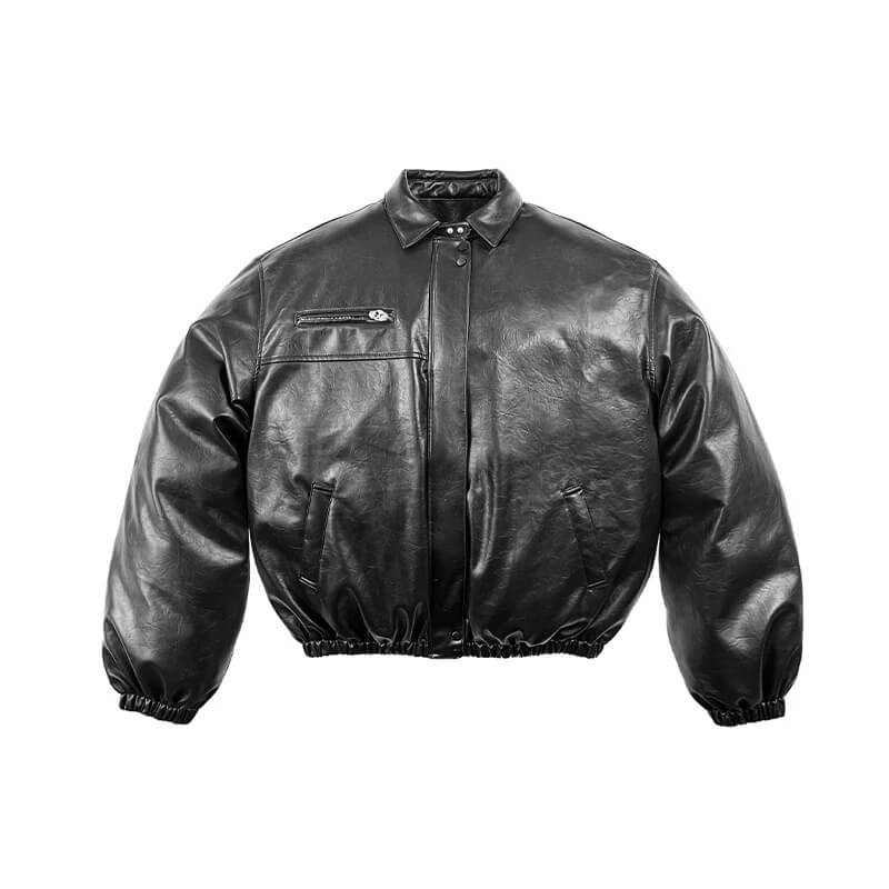 Night Lab Military 5 Painted PU Leather Puffer Bomber Jacket