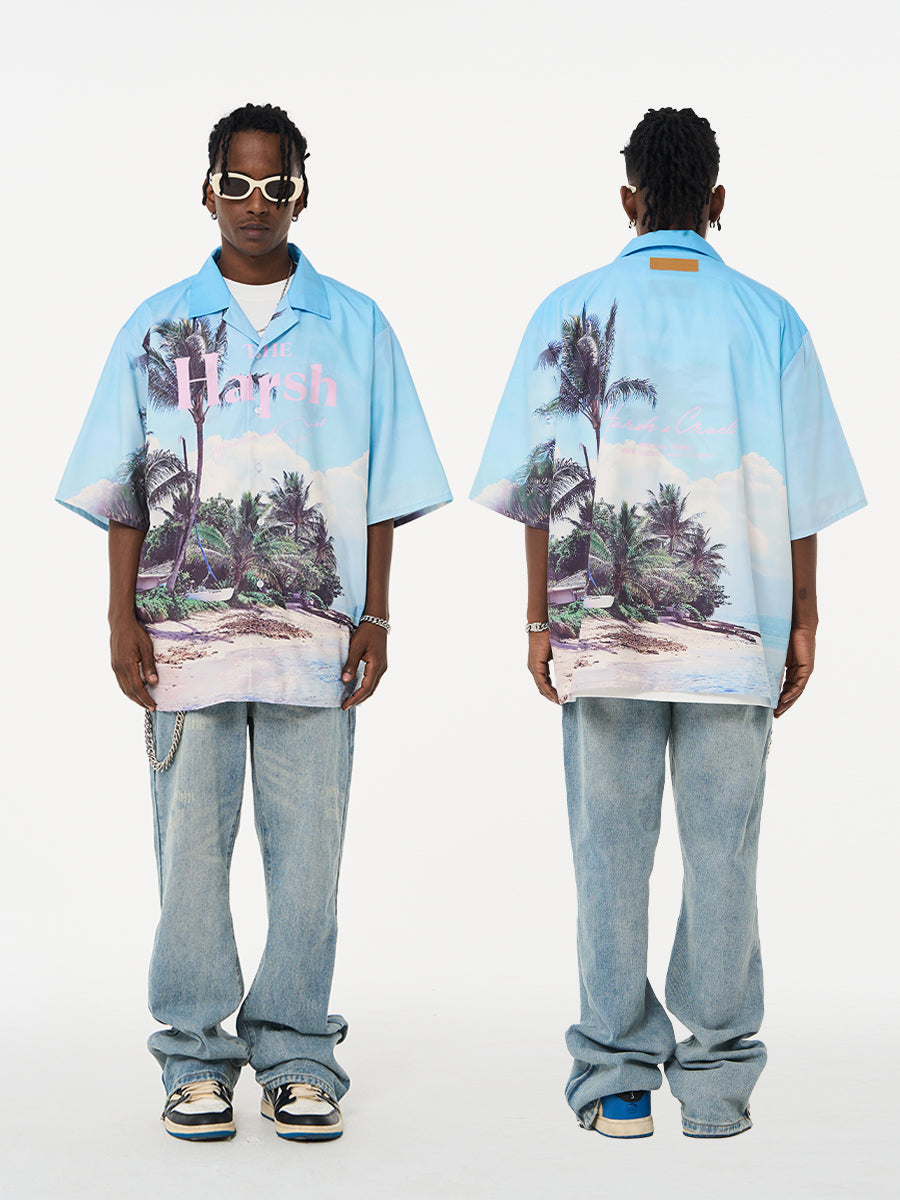 Harsh and Cruel Hawaiian Beach Logo Cuban Shirt