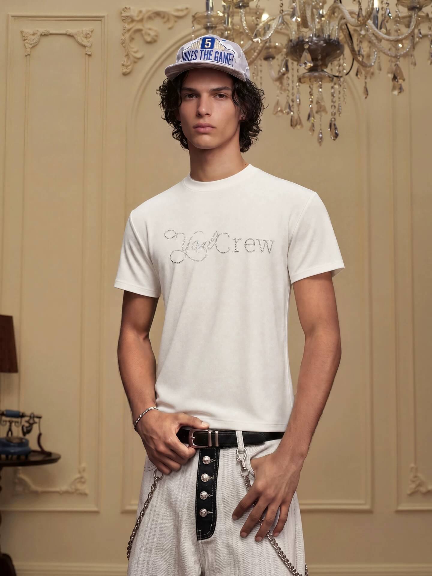 YADcrew Rhinestone Logo Slim Fit Tee