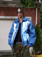 AFGK Large Logo Color Block Racing Leather Jacket