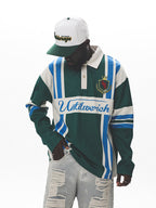 UNTILWERICH Color Blocking Striped Long Sleeve Polo Jersey