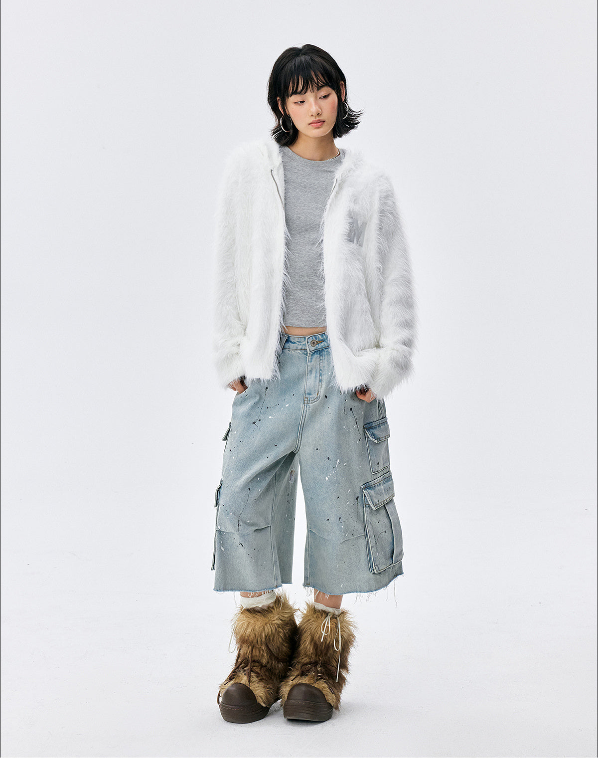 MEDM Mohair Hooded Zip Up Jacket