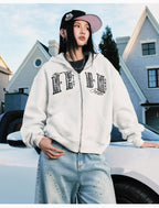 MEDM Pearl Logo Embellished Zip Up Hoodie
