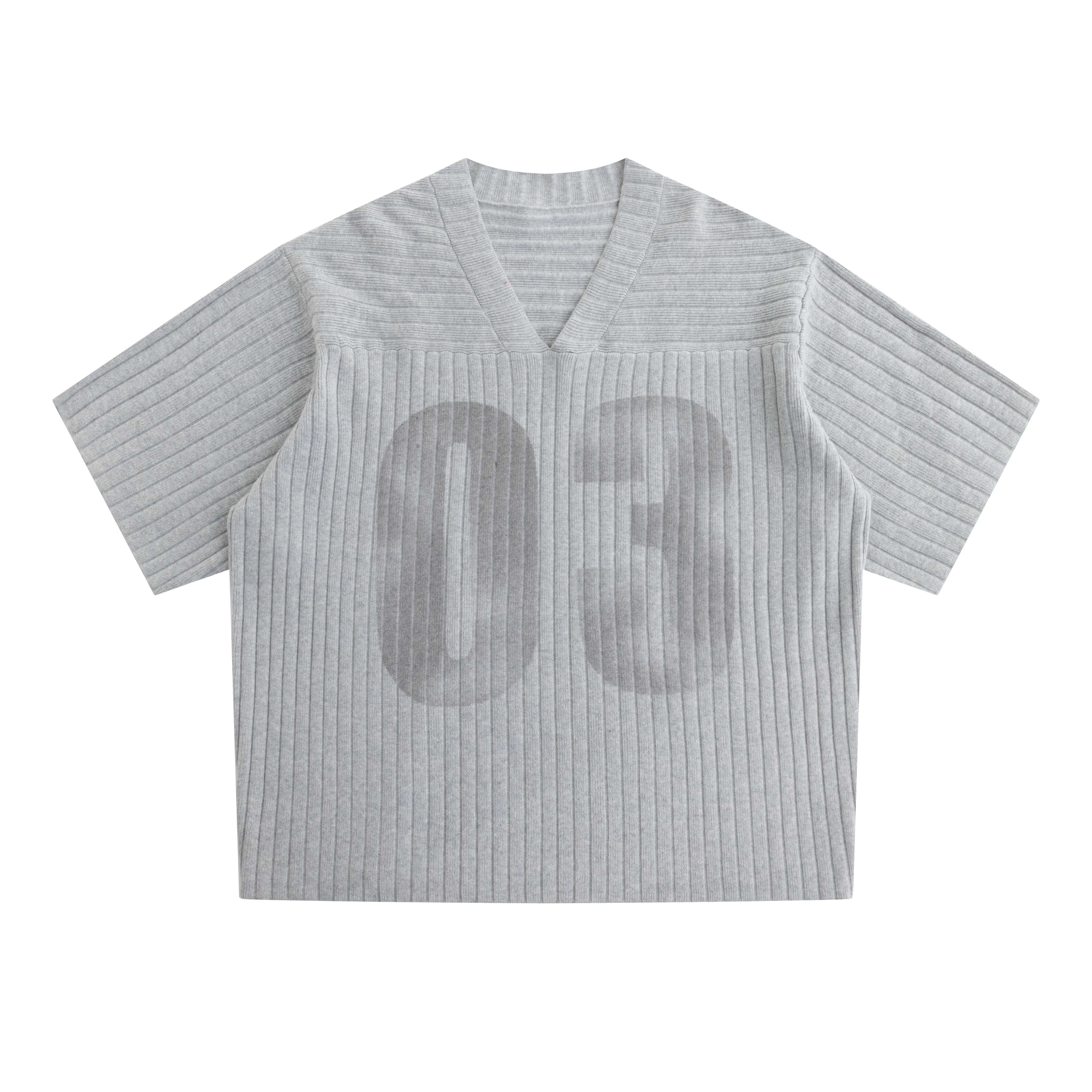 LIBERAFIT V Neck Ribbed Knit Short Sleeve Sweater