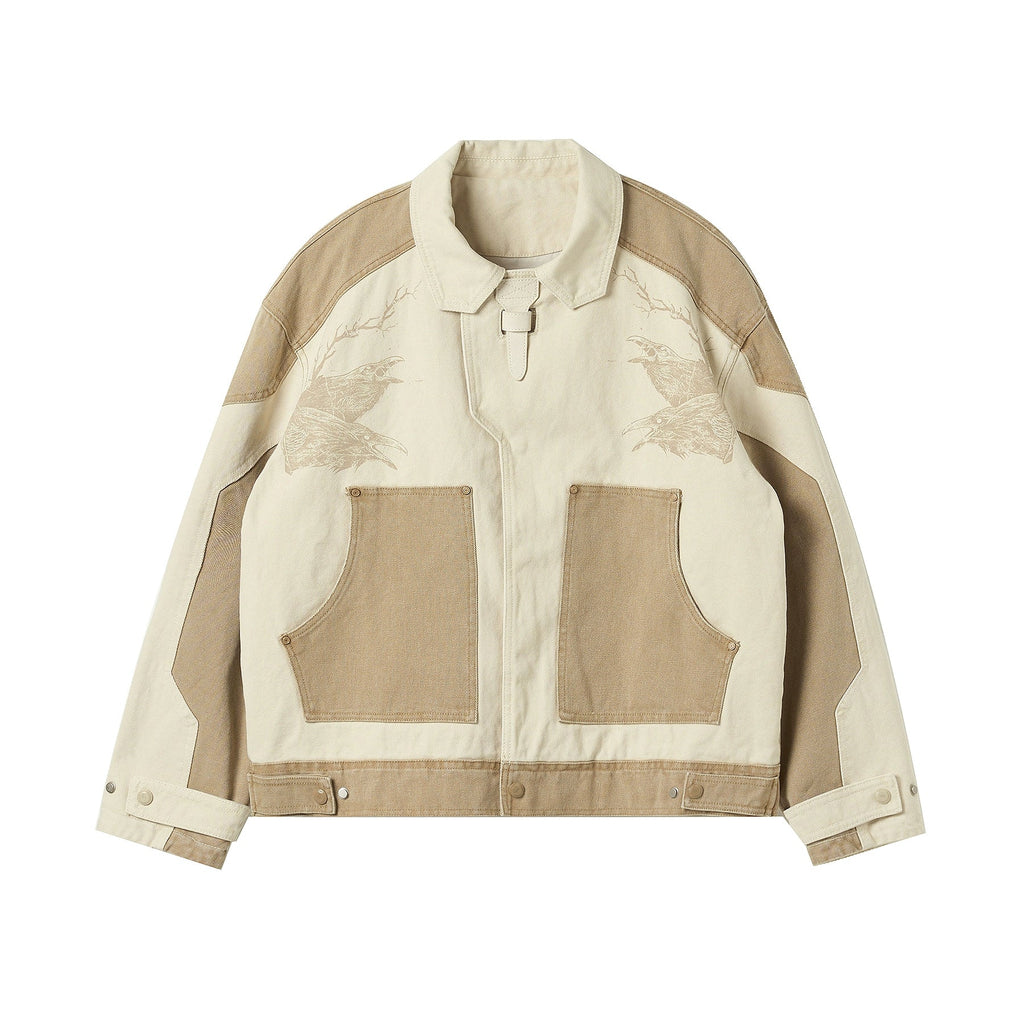 JHYQ Contrast Color Stitching Printed Canvas Work Jacket