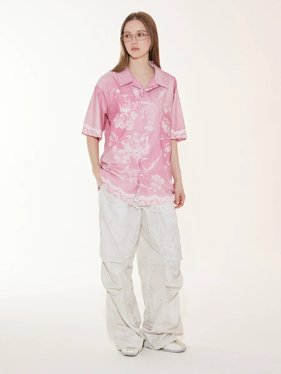 EMPTY REFERENCE Tie Dye Gradient Flower Short Sleeve Shirt