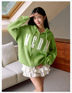 MEDM Basic Embroidered Logo Zip Up Knit Hoodie