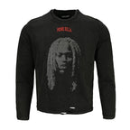TGFCLUB Rhinestone Portrait Heavy Washed Distressed Long Sleeve Tee