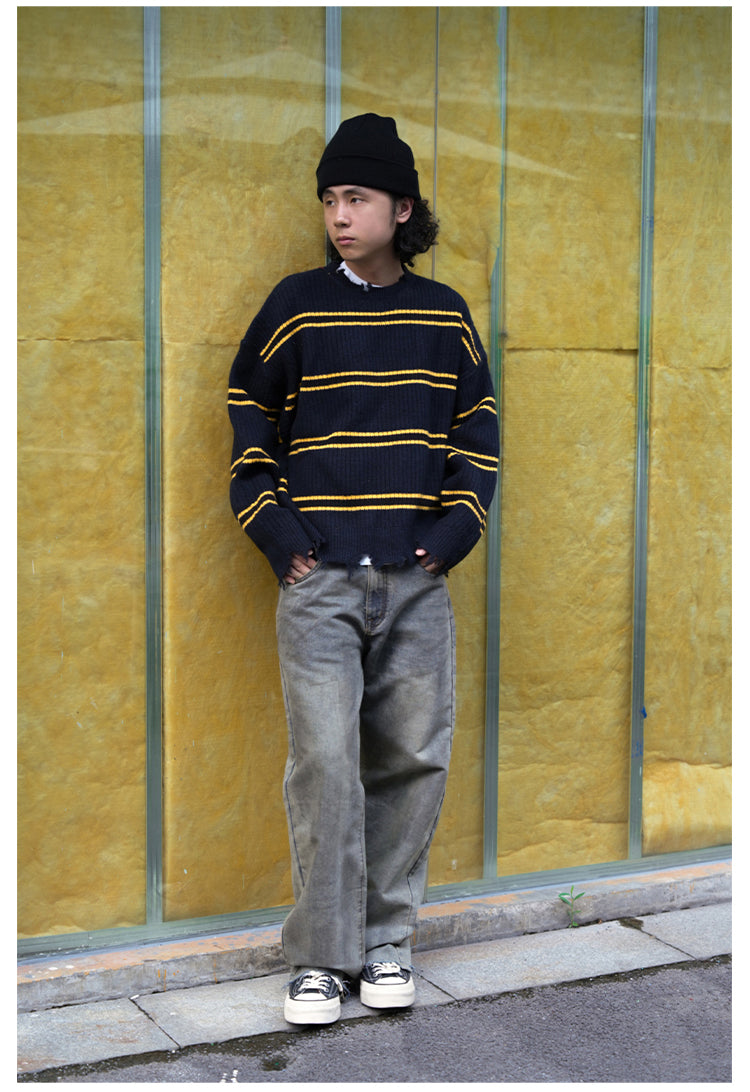 Remedy Striped Distressed Knit Sweater