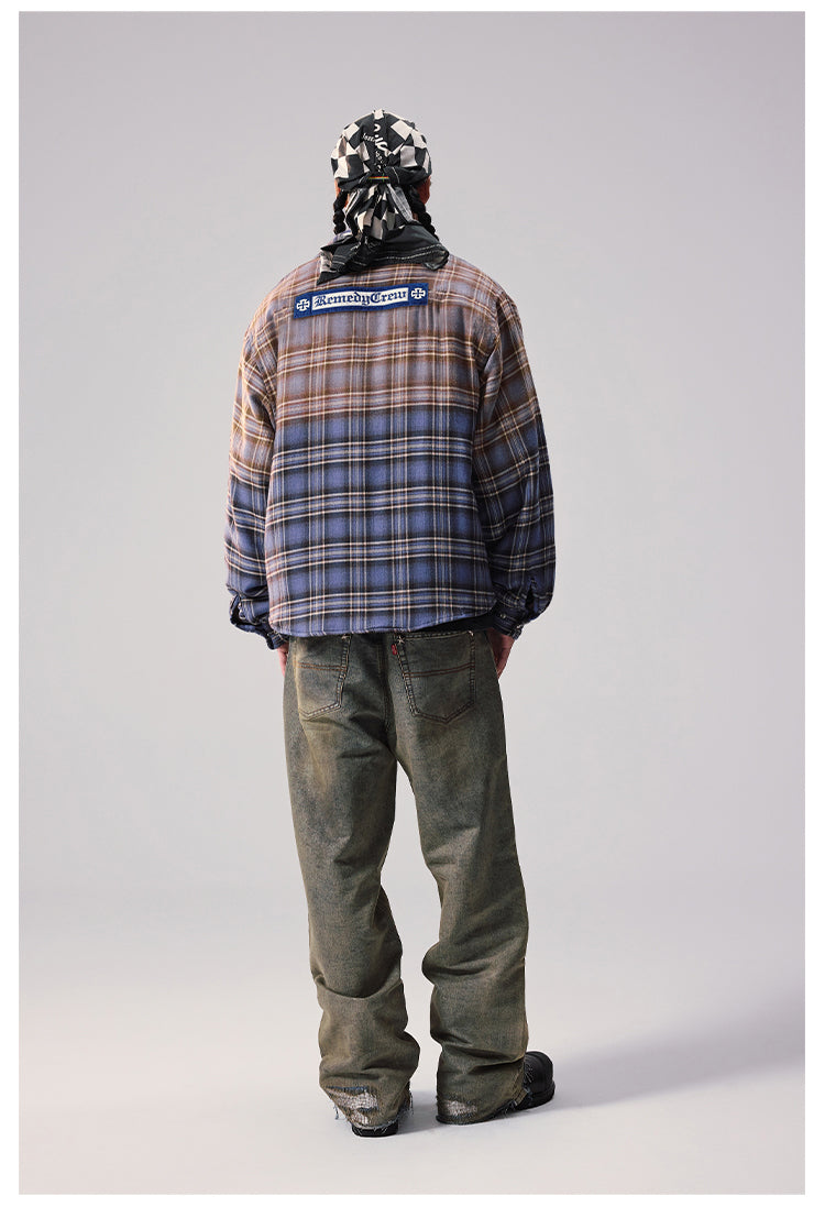 Remedy Gradient Plaid Quilted Lined Shirt Jacket