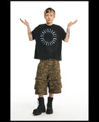 NOVACAM Circle Letter Vintage Washed Black Stitch Tee