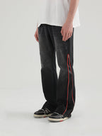 Harsh and Cruel Leather Panel Flared Denim