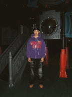 EVETS Vintage Purple Star Graphic Zip Up Hoodie