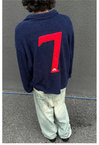 Remedy Number Patch Embroidered Polo Knit Sweater