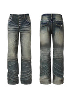 Night Lab Studded Button Fly Whisker Washed Jeans