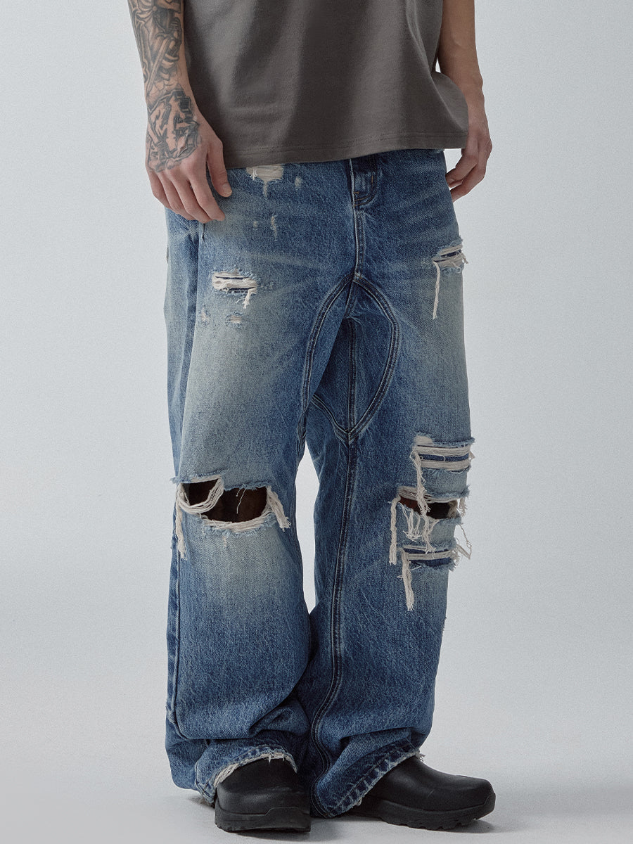 F2CE Washed Distressed Hole Jeans