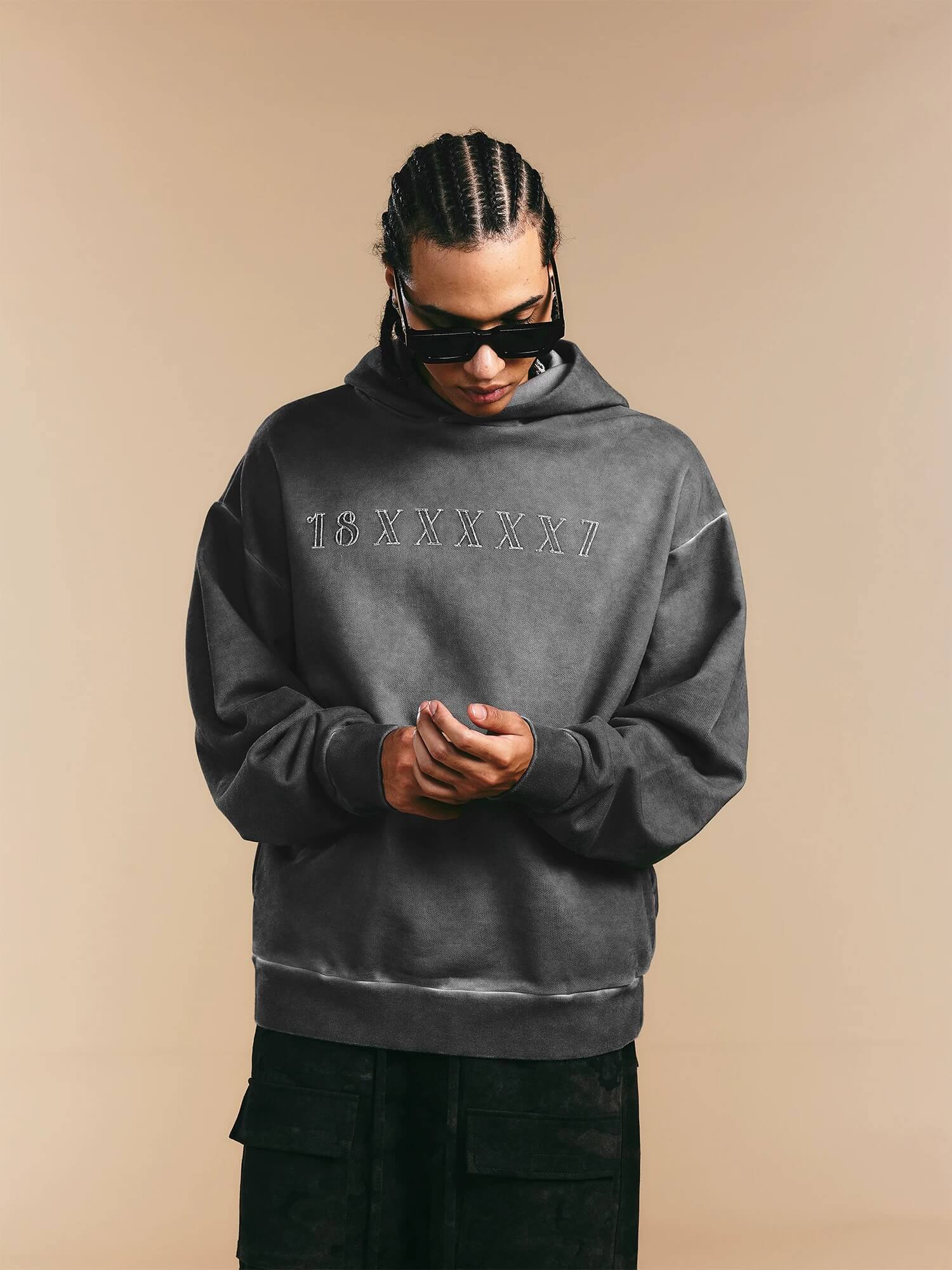 1807 Angel Printed Washed Ash Hoodie