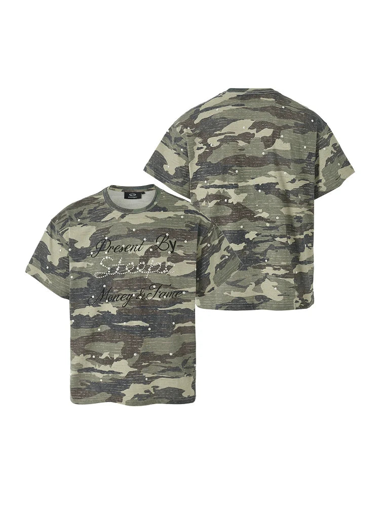 STEEPC Aged Forest Camo Pearl Embellished Print Tee