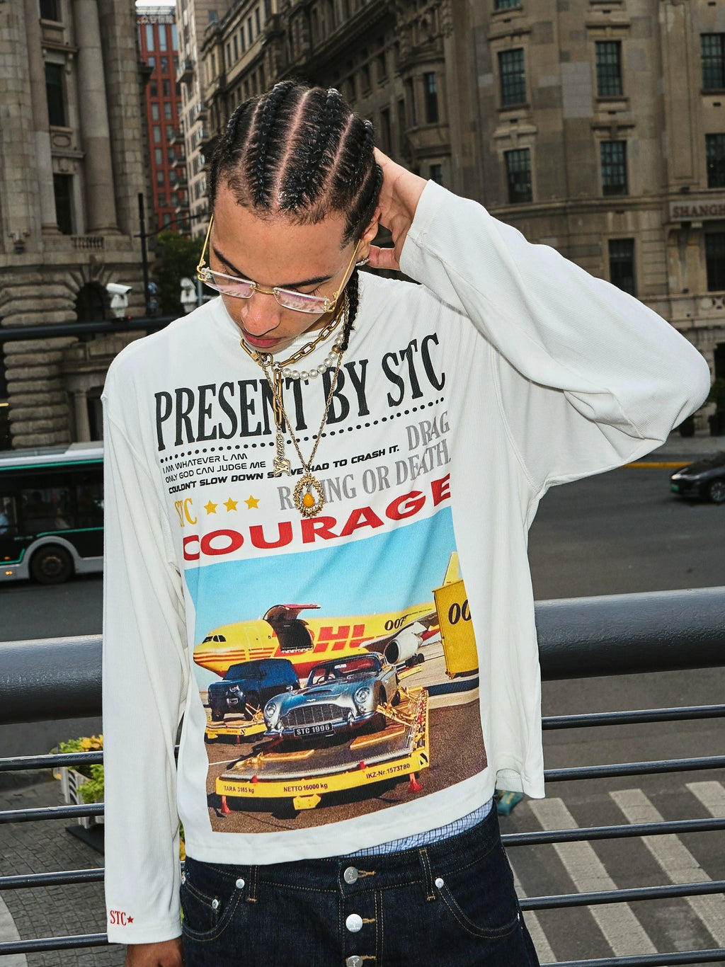 STEEPC Vintage Photo Print Long Sleeve Tee