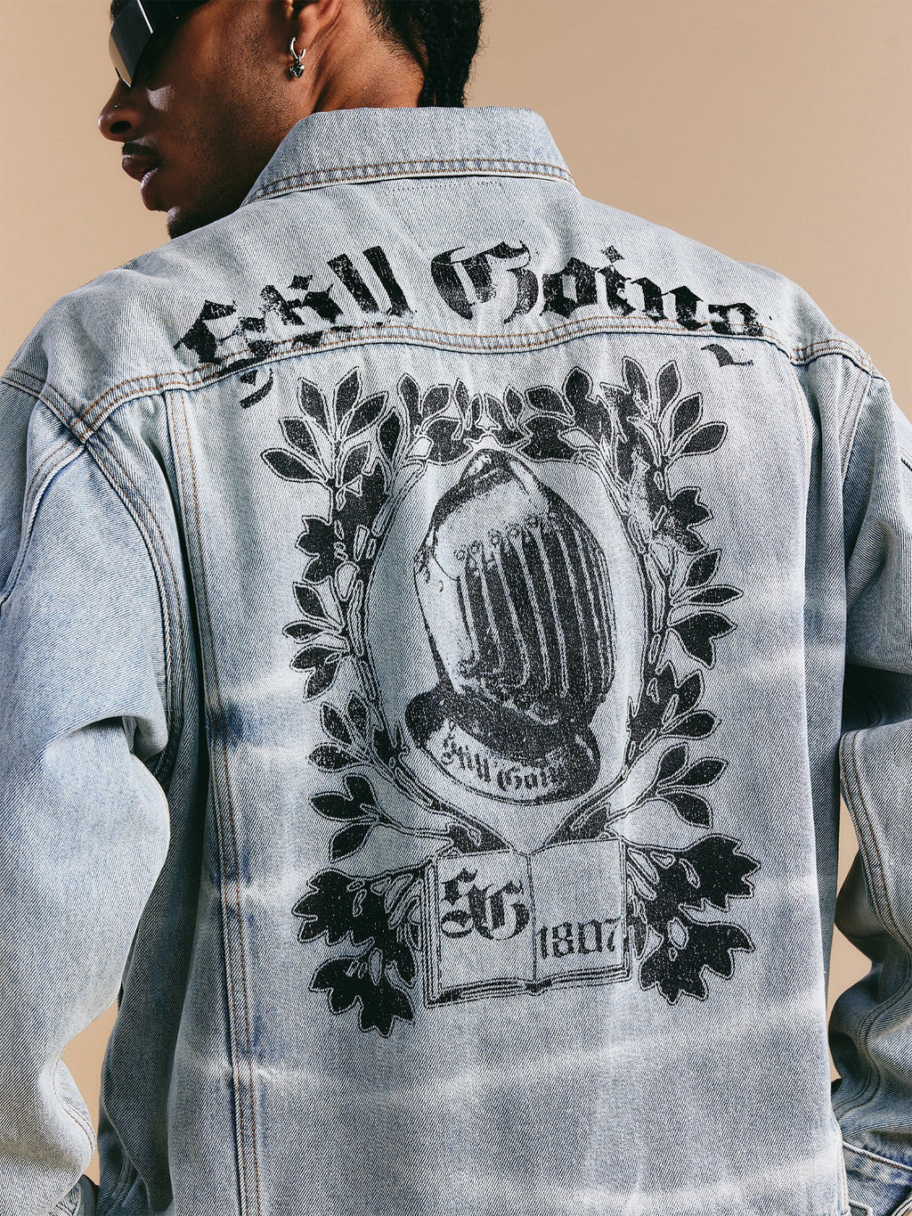 1807 Still Going Vintage Print Wash Denim Jacket