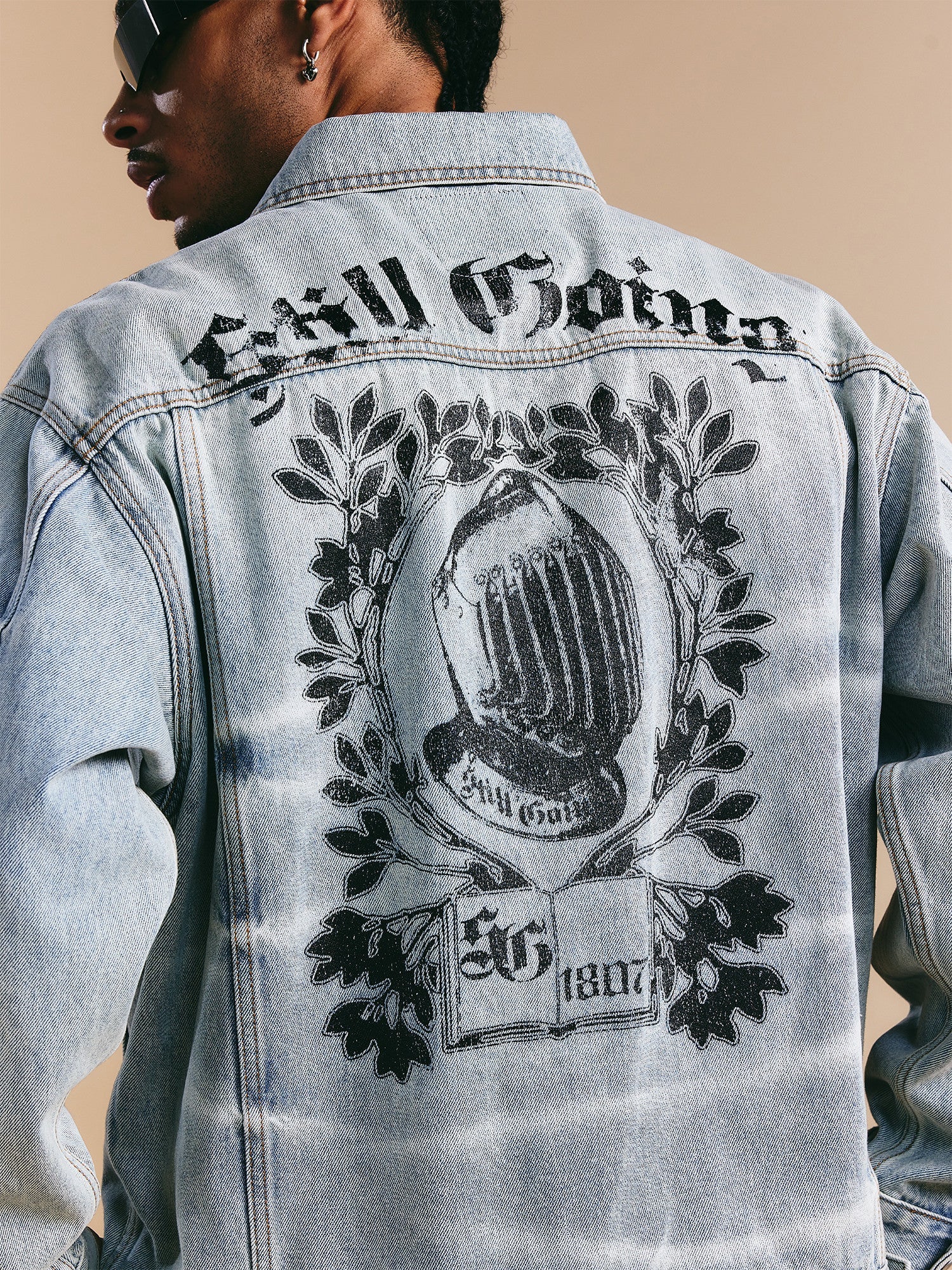 1807 Still Going Vintage Print Wash Denim Jacket