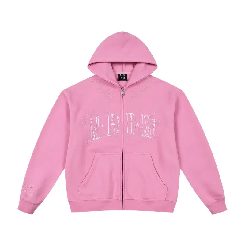 MEDM Flower Embroidered Zip Up Hoodie