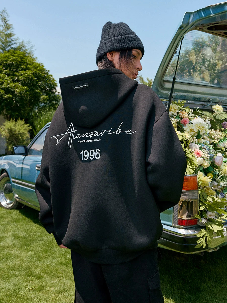 Harsh and Cruel Handwritten Signature Embroidered Zip Hoodie